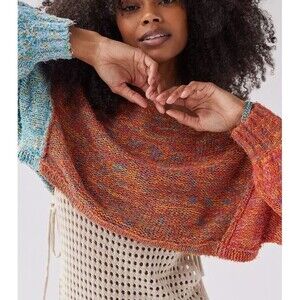 BDG Urban Outfitters Block Knit Crew Neck Crop Top Sweater Jumper Blue Orange SP